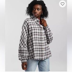 Gilded intent frayed hem Plaid Button-Up Women’s Top